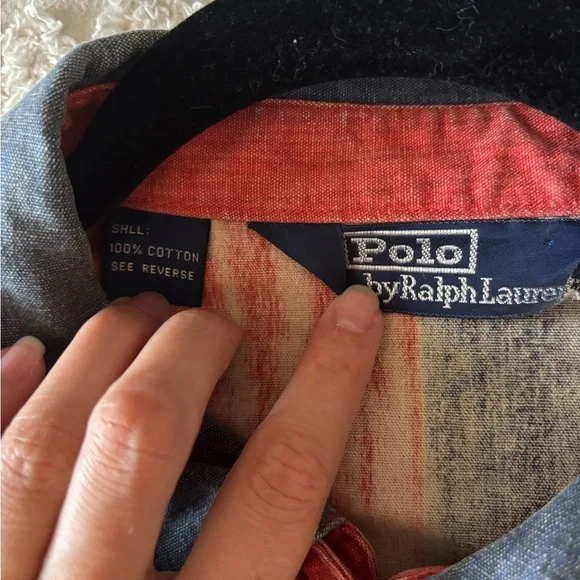 Vintage Polo by Ralph Lauren Men's Red, Blue, and Cream Zip-up Jacket - Picture 6 of 7